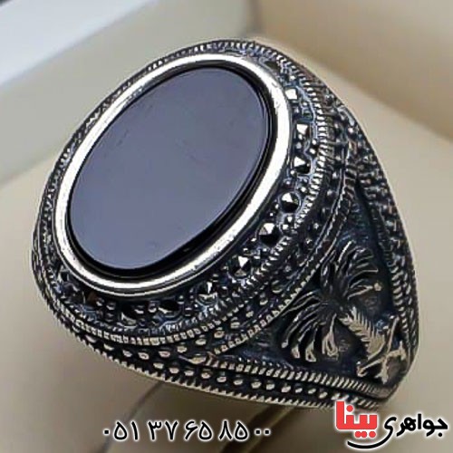 انگشتر عقیق سیاه (اونیکس) اسپرت مارکازیتی مردانه _کد:22726