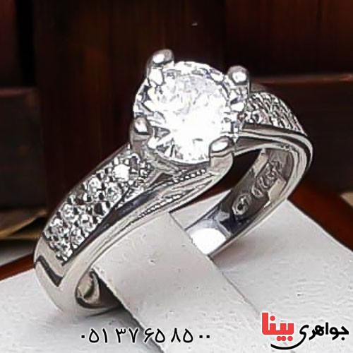 انگشتر نقره سولیتر تک نگین رودیوم زنانه _کد:22728