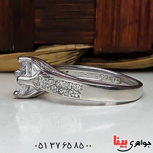 انگشتر نقره سولیتر تک نگین رودیوم زنانه _کد:22728