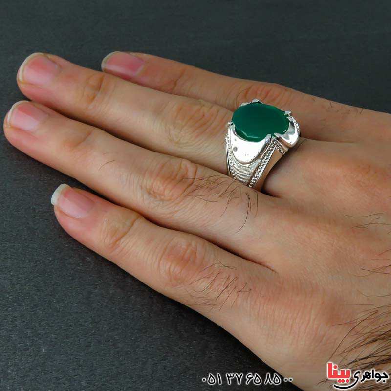 انگشتر عقیق سبز مردانه بسیار عالی _کد:22750