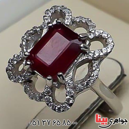 انگشتر یاقوت سرخ آفریقایی خوشرنگ رودیوم زنانه _کد:22793
