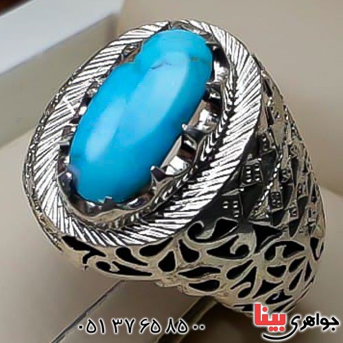 انگشتر فیروزه نیشابوری دست ساز درشت مردانه _کد:22794