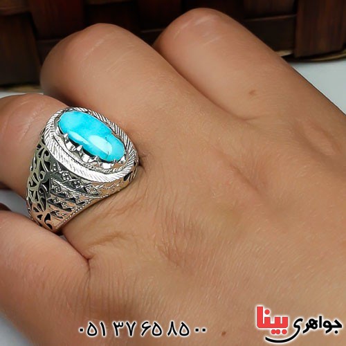 انگشتر فیروزه نیشابوری دست ساز درشت مردانه _کد:22794