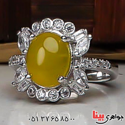انگشتر عقیق زرد شرف الشمس رودیوم زنانه _کد:22795