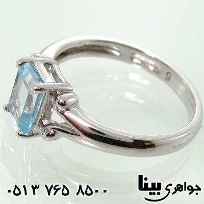 انگشتر آکوآمارین مستطیل تراش صفحه ای زنانه