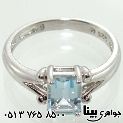 انگشتر آکوآمارین مستطیل تراش صفحه ای زنانه