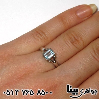 انگشتر آکوآمارین مستطیل تراش صفحه ای زنانه