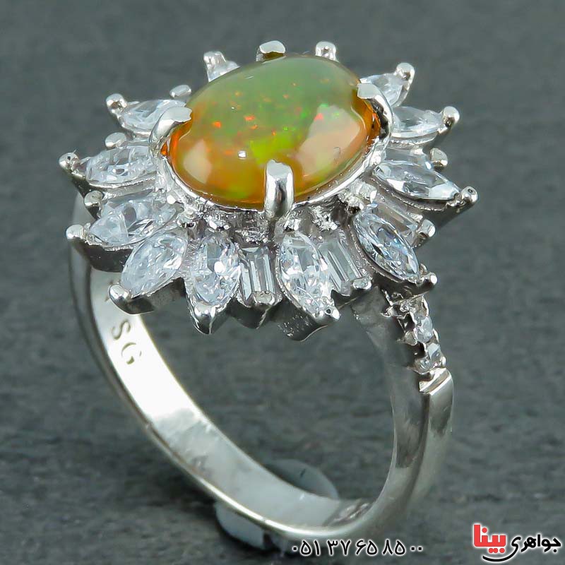 انگشتر اوپال آفریقایی رودیوم زنانه _کد:22798