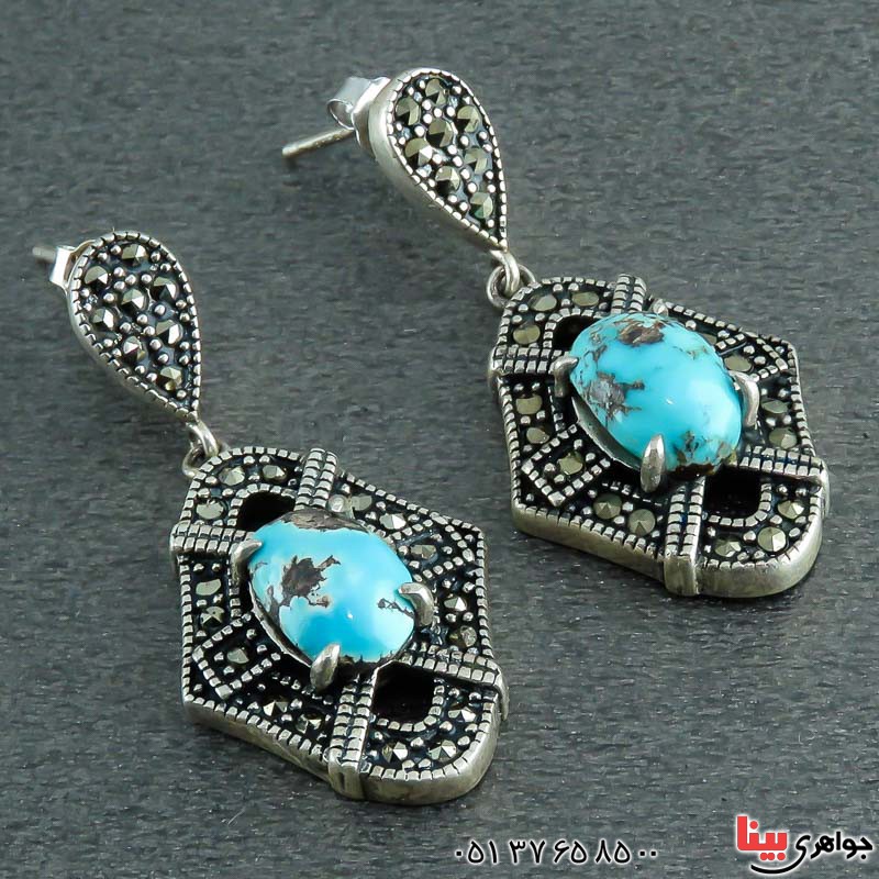 گوشواره فیروزه نیشابوری مارکازیتی زیبا _کد:22810