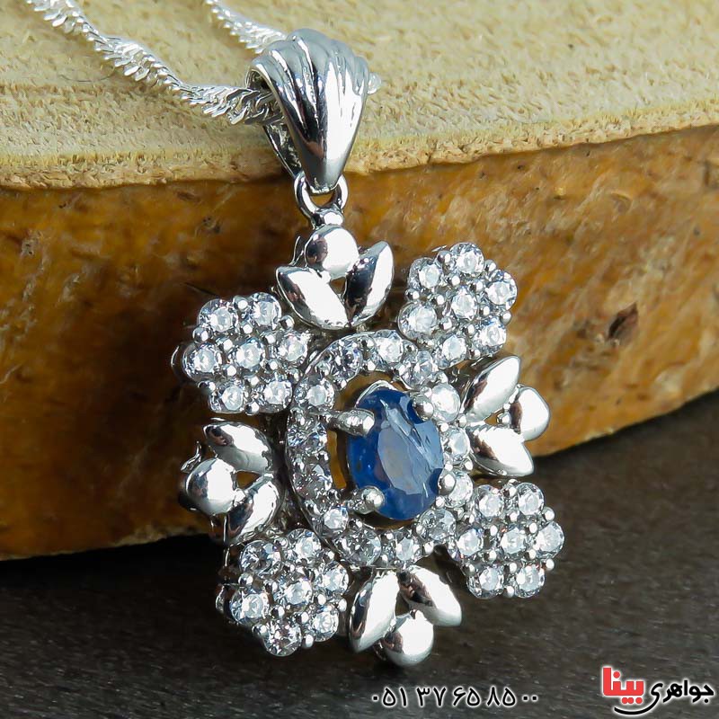 گردنبند نقره مدل فلاور با نگین تاتزانیت آفریقایی زنانه _کد:22814