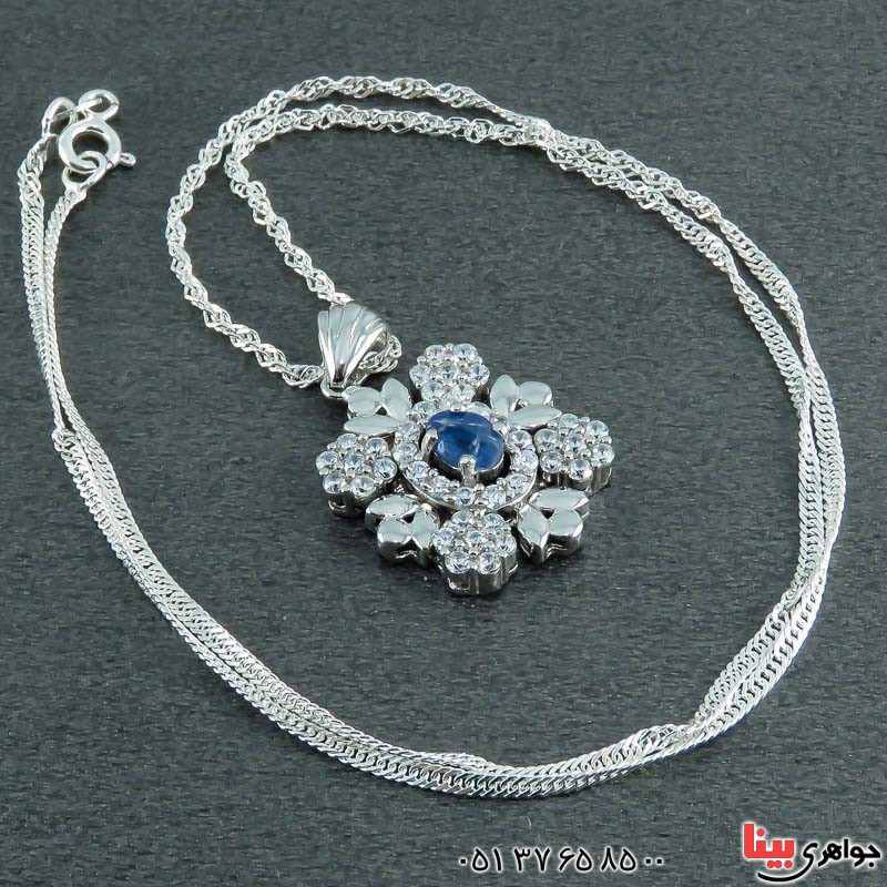 گردنبند نقره مدل فلاور با نگین تاتزانیت آفریقایی زنانه _کد:22814