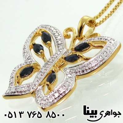 گردنبند یاقوت کبود و الماس پروانه درشت