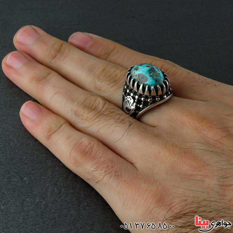 انگشتر فیروزه نیشابوری زیبا و دست ساز مردانه _کد:22818