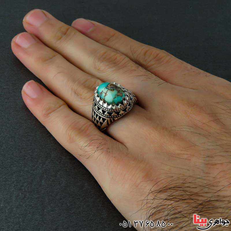 انگشتر فیروزه نیشابوری دست ساز و زیبا مردانه _کد:22820