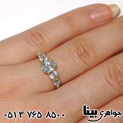 انگشتر توپاز آبی و الماس تراش برلیانی