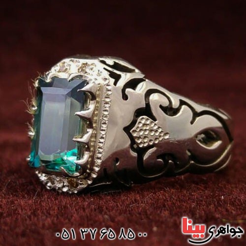 انگشتر توپاز سبز دور برلیان بسیار زیبا _کد:22831
