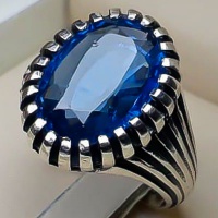 انگشتر نقره طرح توپاز آبی مردانه 