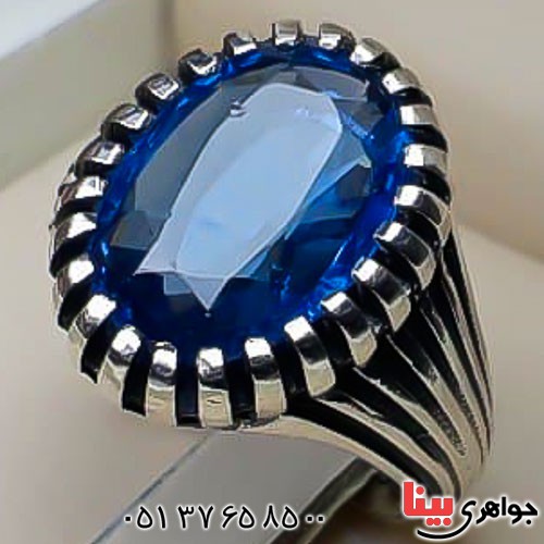 انگشتر نقره طرح توپاز آبی مردانه _کد:22848