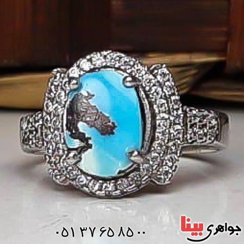 انگشتر فیروزه نیشابوری رودیوم زنانه _کد:22851