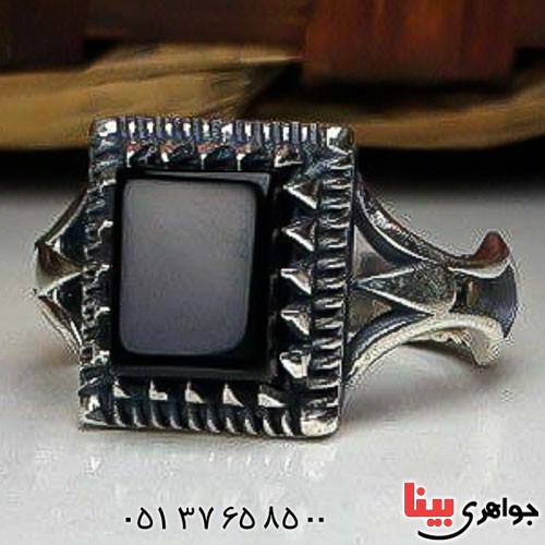 انگشتر عقیق سیاه (اونیکس) اسپرت زیبا مردانه