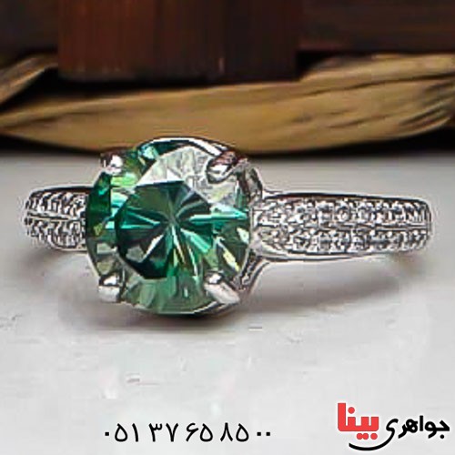 انگشتر موزانایت خوشرنگ رودیوم زنانه _کد:22857