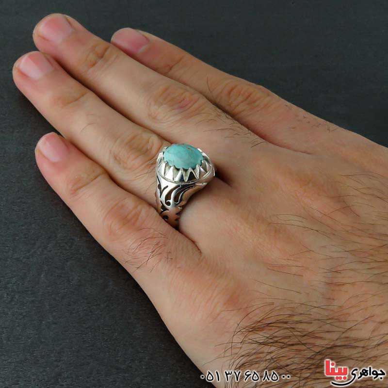 انگشتر فیروزه نیشابوری مردانه دست ساز زیبا _کد:22881