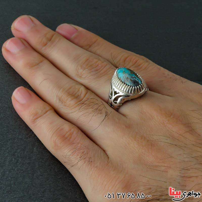 انگشتر فیروزه نیشابوری مردانه دست ساز بسیار زیبا _کد:22888