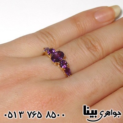 انگشتر آمتیست و الماس 5 نگین تراش