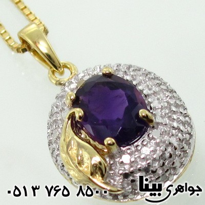 گردنبند آمتیست نگین درشت کنار برگی