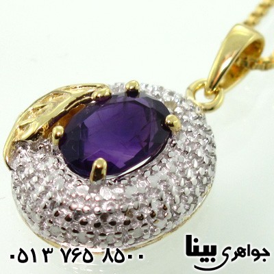 گردنبند آمتیست نگین درشت کنار برگی