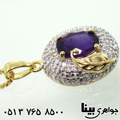 گردنبند آمتیست نگین درشت کنار برگی