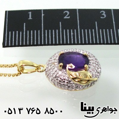 گردنبند آمتیست نگین درشت کنار برگی