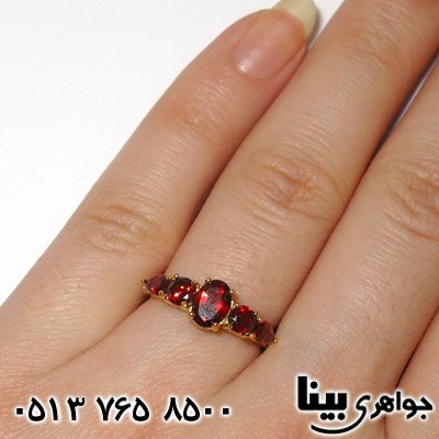 انگشتر یاقوت گارنت و الماس 5 نگین تراش