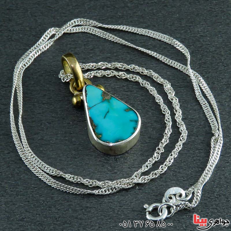 گردنبند فیروزه نیشابوری مدل اشکی _کد:22973