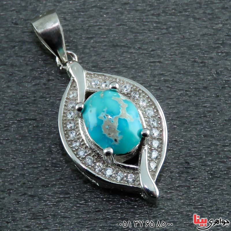 گردنبند فیروزه نیشابوری زیبا رودیوم زنانه _کد:22975