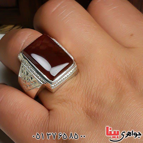 انگشتر عقیق یمنی سرخ خوشرنگ فاخر و دست ساز مردانه _کد:22989
