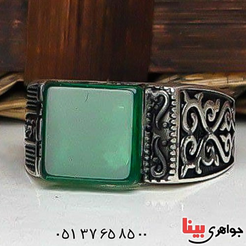 انگشتر عقیق سبز اسپرت زیبای مردانه _کد:22992