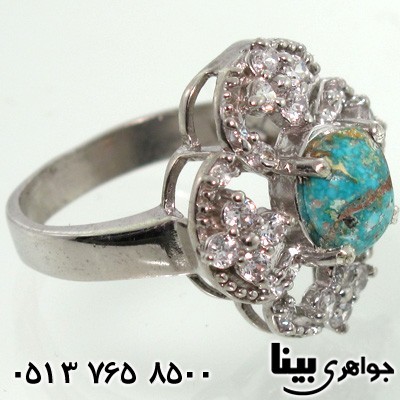 انگشتر فیروزه طرح گل زنانه