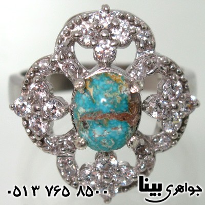انگشتر فیروزه طرح گل زنانه