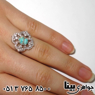 انگشتر فیروزه طرح گل زنانه