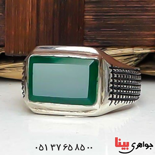 انگشتر عقیق سبز زیبا و دست ساز مردانه _کد:23015