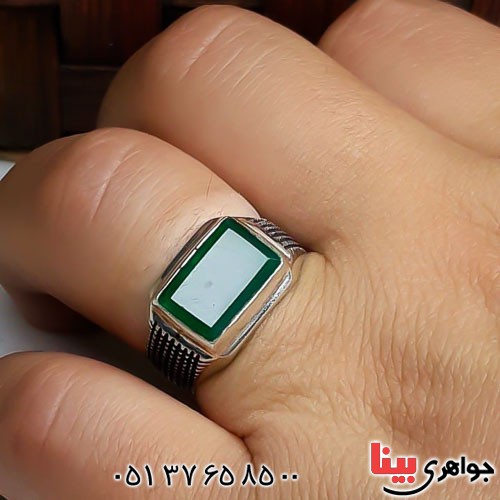 انگشتر عقیق سبز زیبا و دست ساز مردانه _کد:23015