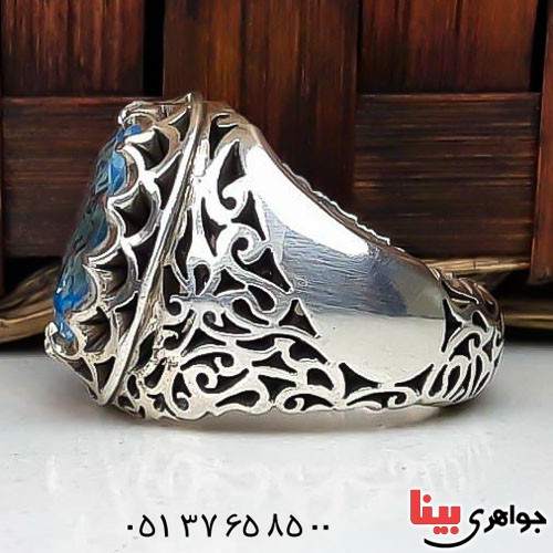 انگشتر توپاز آبی سوئیسی دست ساز و فاخر مردانه _کد:23017