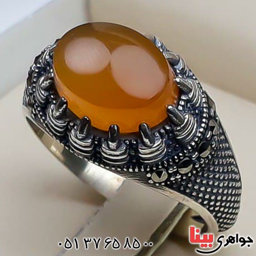 انگشتر عقیق یمنی زرد خوشرنگ مارکازیتی مردانه _کد:23020