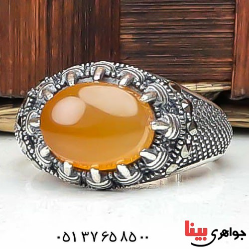 انگشتر عقیق یمنی زرد خوشرنگ مارکازیتی مردانه _کد:23020