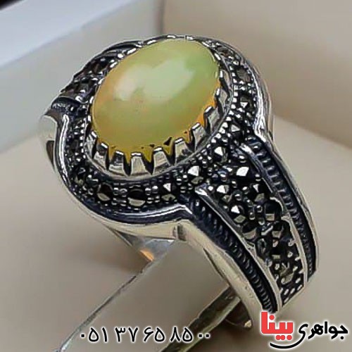 انگشتر اوپال سفید آفریقایی خوشرنگ و مارکازیتی مردانه _کد:23027