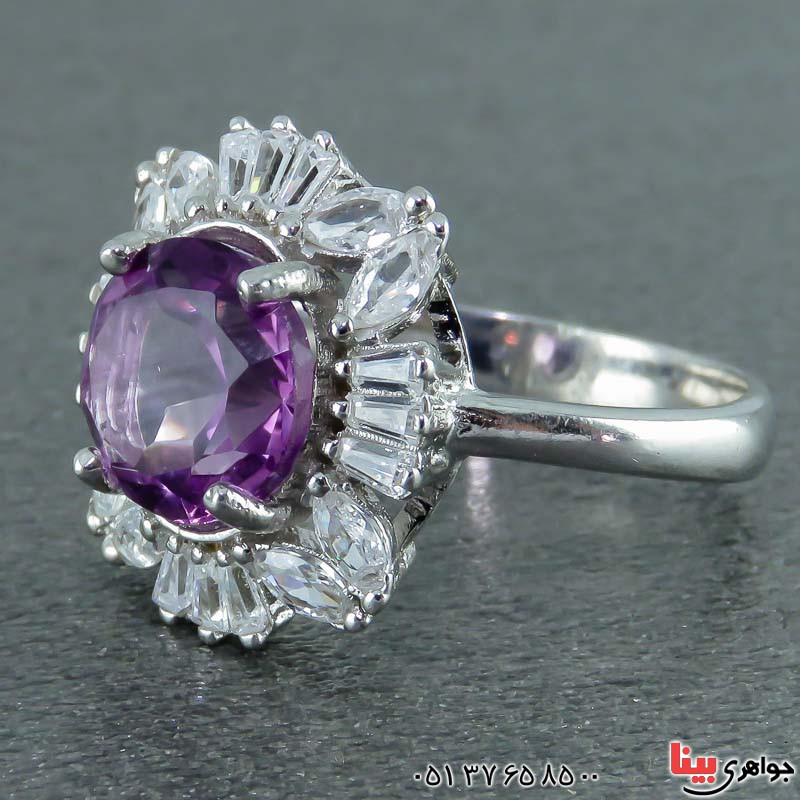 انگشتر آمتیست آفریقایی خوشرنگ خاص رودیوم زنانه _کد:23095