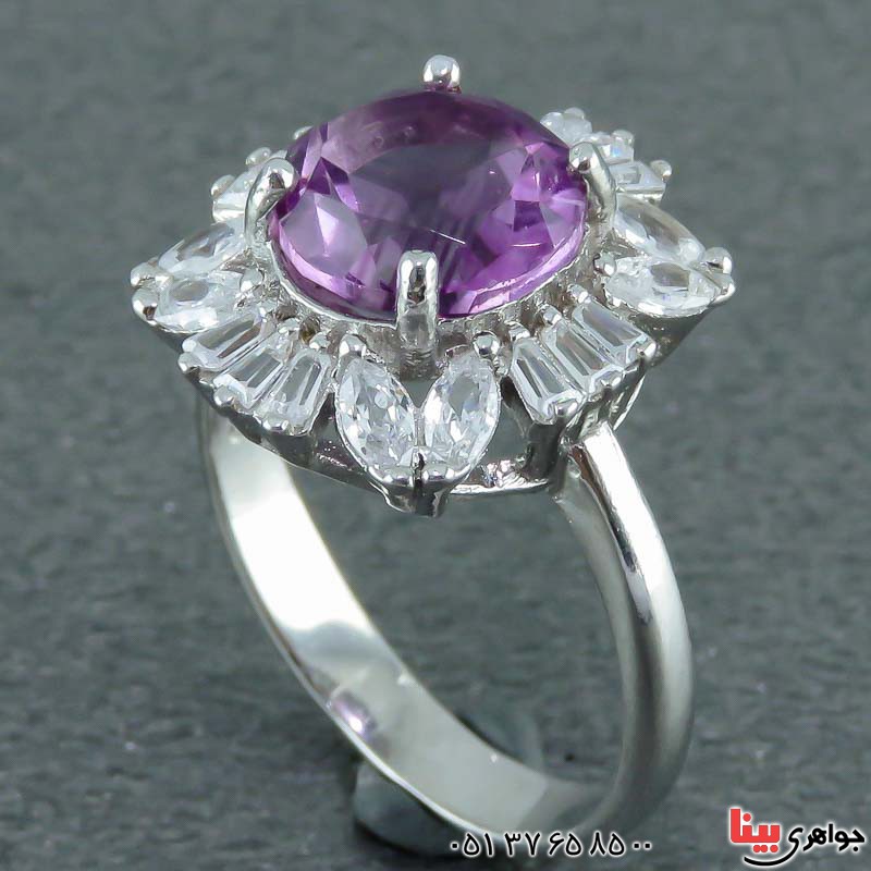 انگشتر آمتیست آفریقایی خوشرنگ خاص رودیوم زنانه _کد:23095