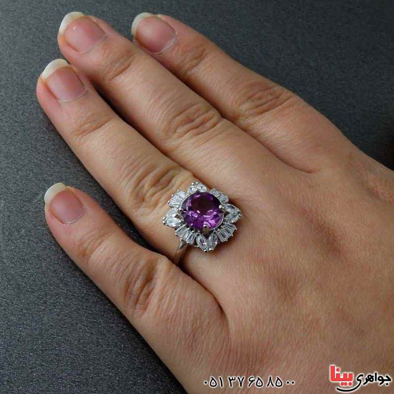 انگشتر آمتیست آفریقایی خوشرنگ خاص رودیوم زنانه _کد:23095