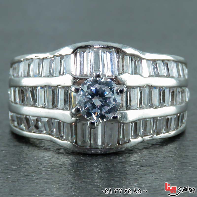 انگشتر نقره فلاور تک نگین روکش رودیوم _کد:23098